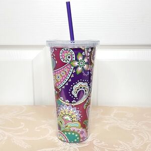 Vera Bradley 20oz purple teal paisley print tumbler with straw